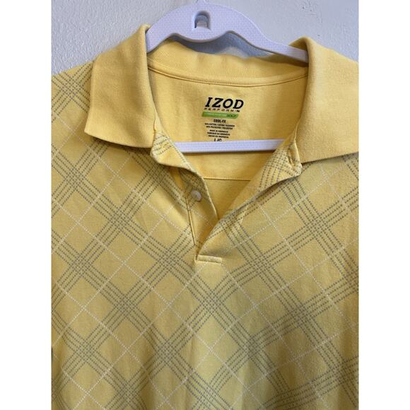 Mens Golf Polo Shirt Preppy Yellow Argyle 90's Retro Gorpcore Tennis IZOD Large - Picture 3 of 7